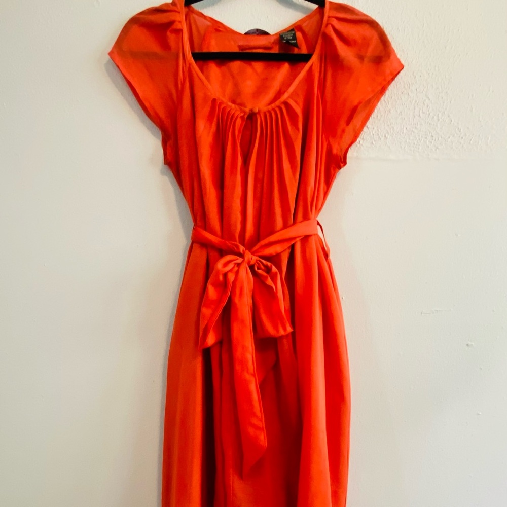 Orange Pleated Dress - Picture 2 of 3